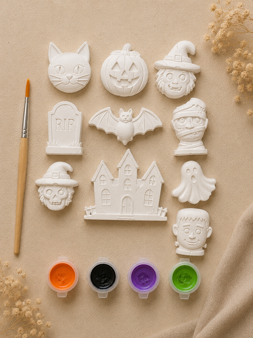 Halloween Glitter Paint Your Own Plaster Kit | 12-Piece Kids Craft Set